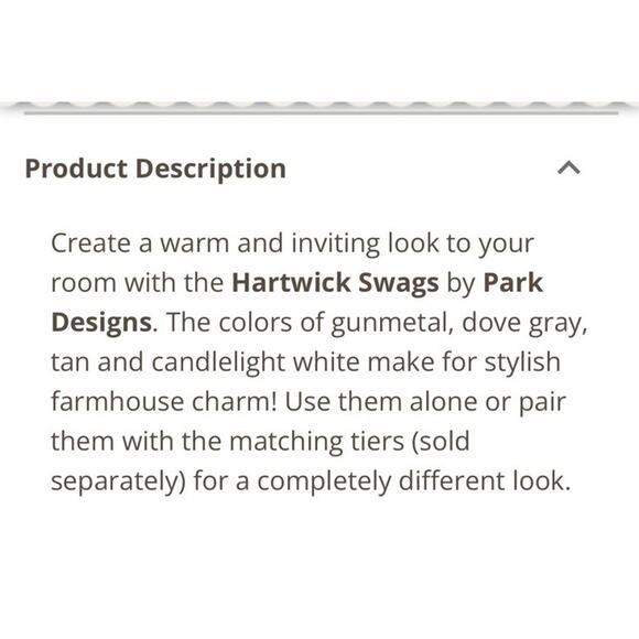 Park Designs Hartwick Swags 72”x36” Ticking Farmhouse Country Gray Tan White NEW - Picture 6 of 10